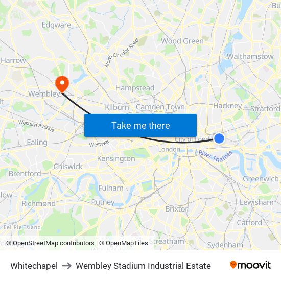 Whitechapel to Wembley Stadium Industrial Estate map