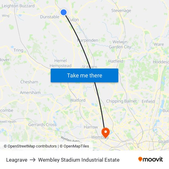 Leagrave to Wembley Stadium Industrial Estate map