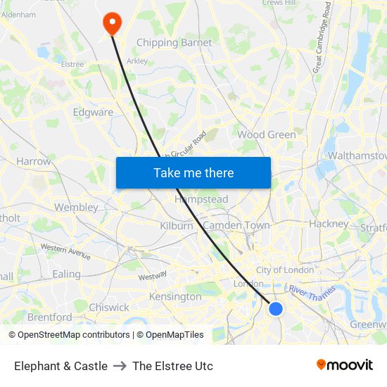 Elephant & Castle to The Elstree Utc map