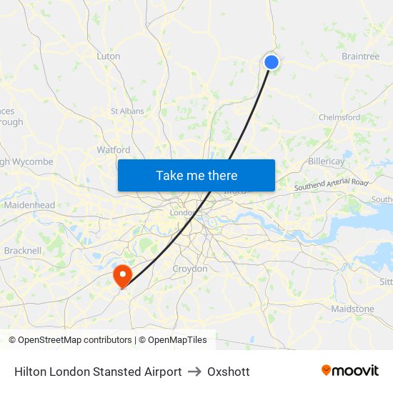 Hilton London Stansted Airport to Oxshott map