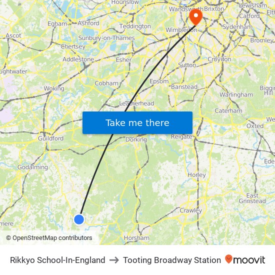 Rikkyo School-In-England to Tooting Broadway Station map