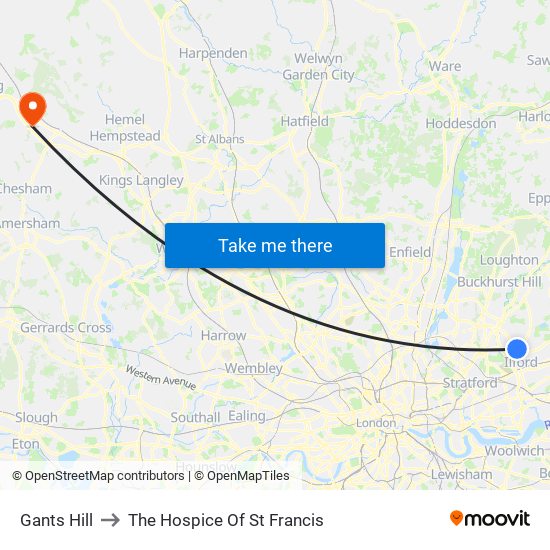 Gants Hill to The Hospice Of St Francis map