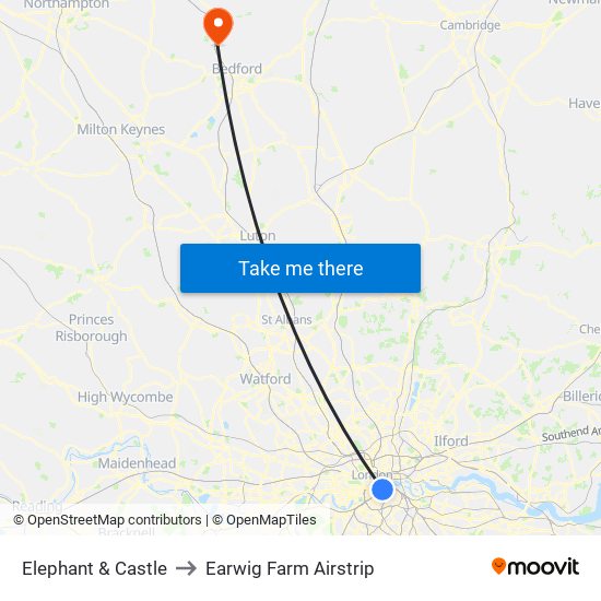 Elephant & Castle to Earwig Farm Airstrip map