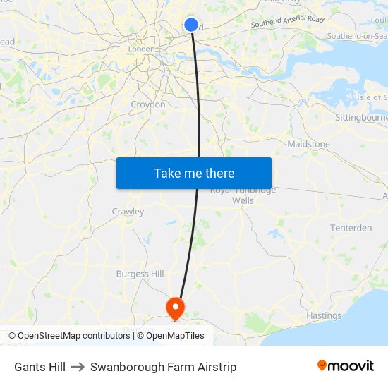 Gants Hill to Swanborough Farm Airstrip map