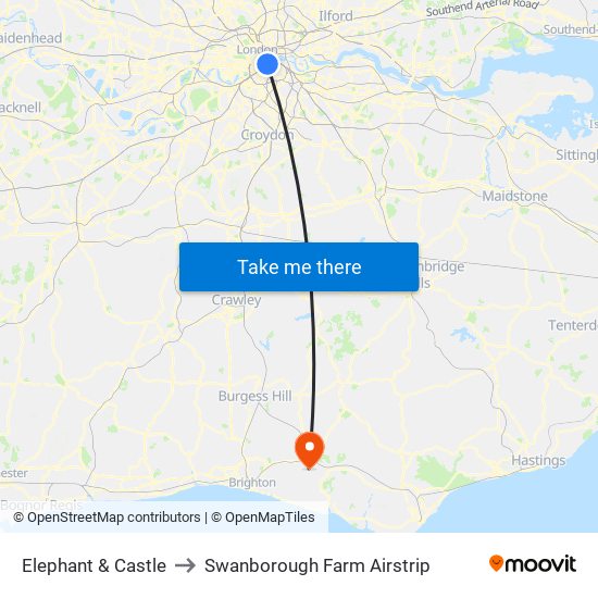 Elephant & Castle to Swanborough Farm Airstrip map