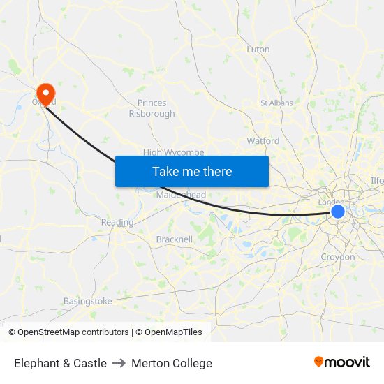 Elephant & Castle to Merton College map