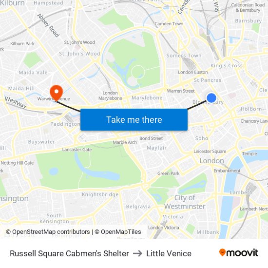 Russell Square Cabmen's Shelter to Little Venice map