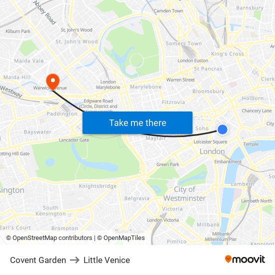 Covent Garden to Little Venice map