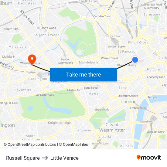 Russell Square to Little Venice map