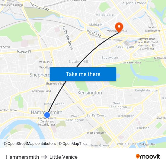 Hammersmith to Little Venice map