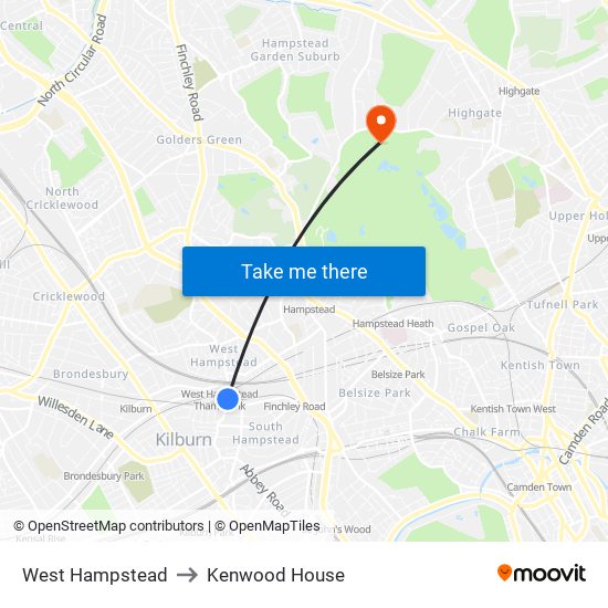 West Hampstead to Kenwood House map