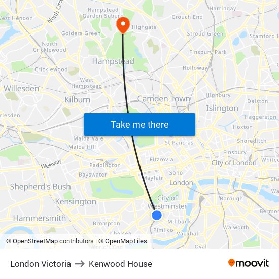 London Victoria to Kenwood House map