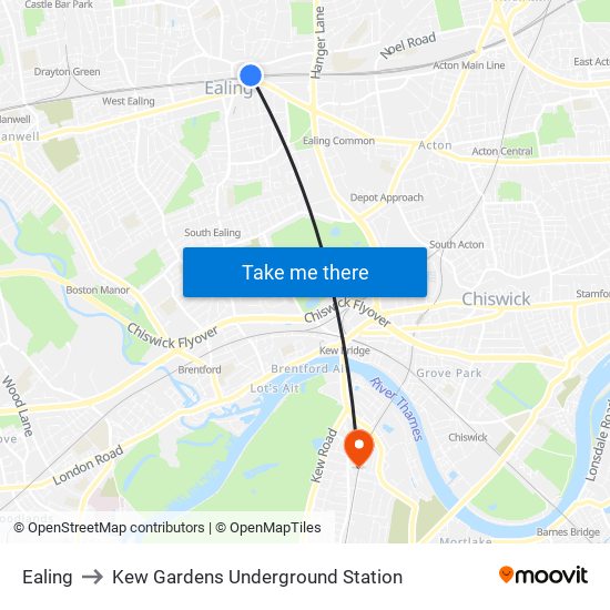 Ealing to Kew Gardens Underground Station map