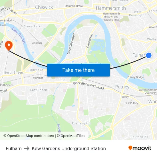 Fulham to Kew Gardens Underground Station map