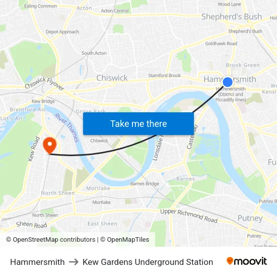Hammersmith to Kew Gardens Underground Station map