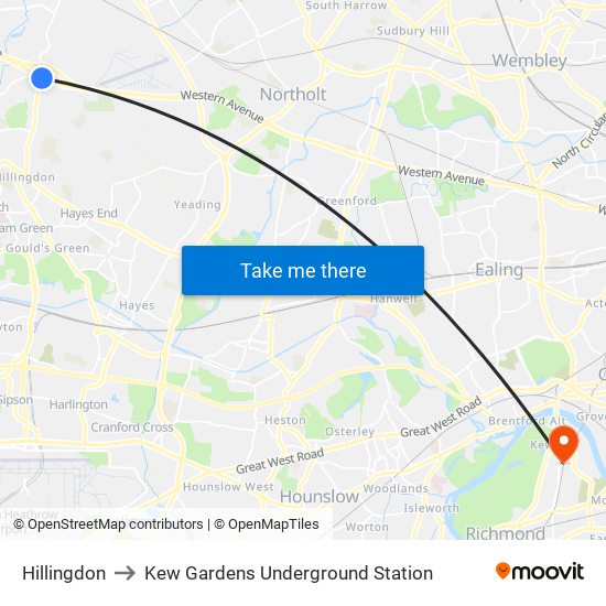 Hillingdon to Kew Gardens Underground Station map
