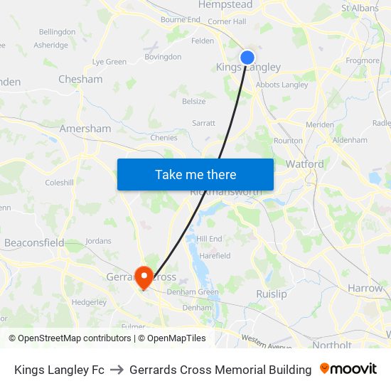 Kings Langley Fc to Gerrards Cross Memorial Building map