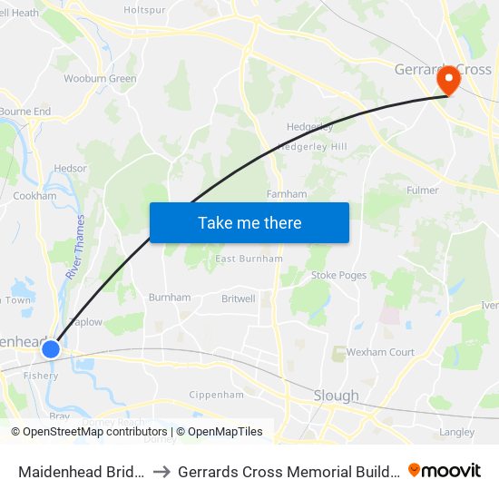 Maidenhead Bridge to Gerrards Cross Memorial Building map