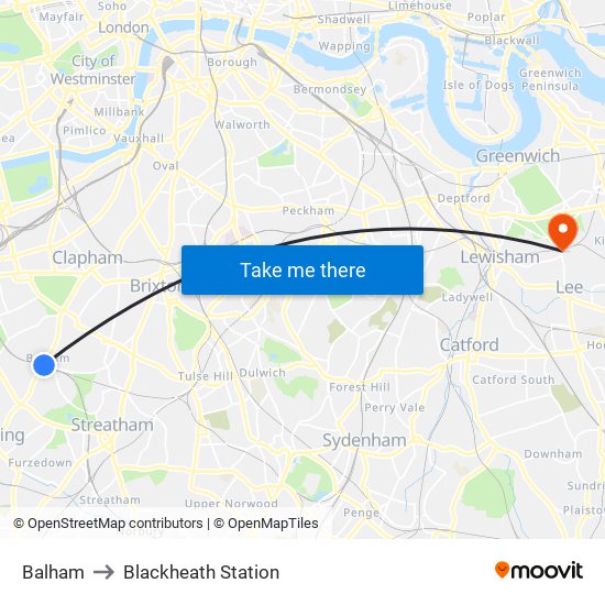 Balham to Blackheath Station map