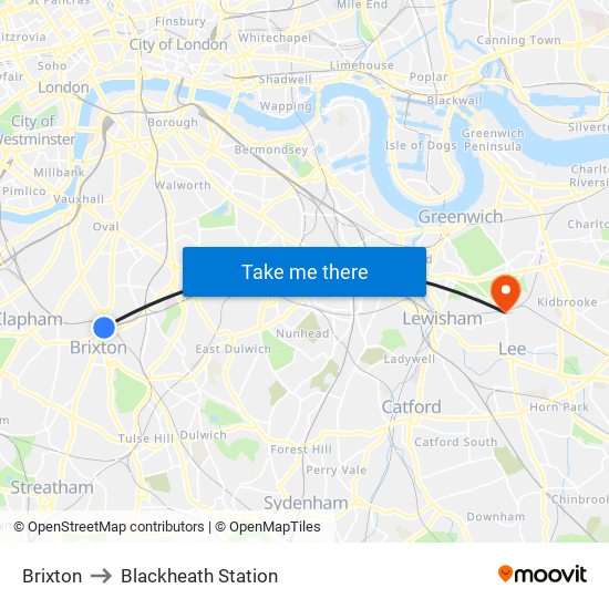Brixton to Blackheath Station map