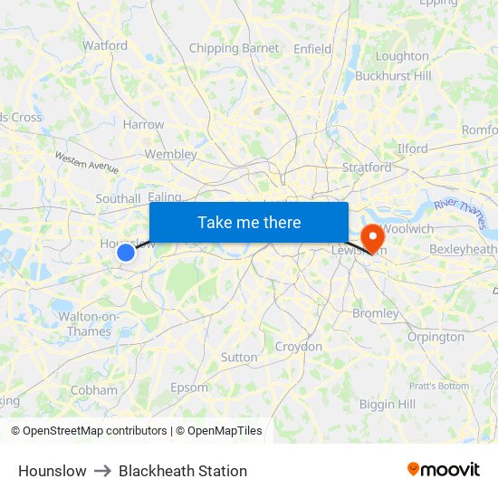 Hounslow to Blackheath Station map