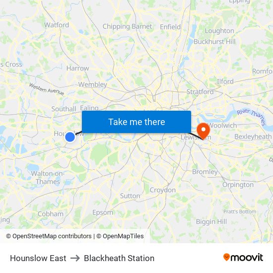 Hounslow East to Blackheath Station map