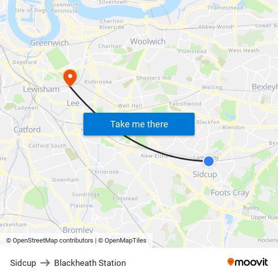 Sidcup to Blackheath Station map