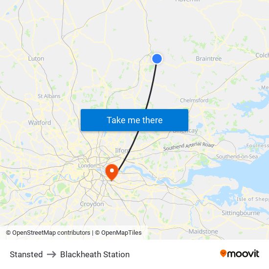 Stansted to Blackheath Station map