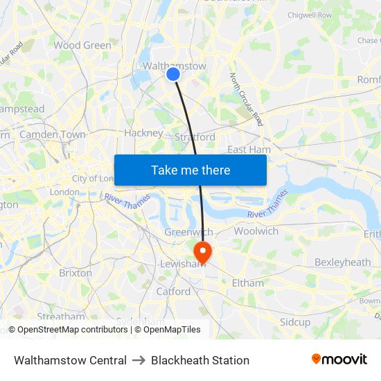 Walthamstow Central to Blackheath Station map