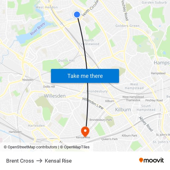 Brent Cross to Kensal Rise map