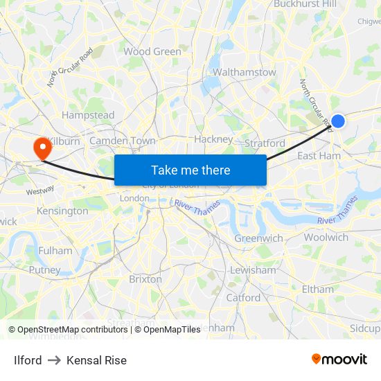 Ilford to Kensal Rise map