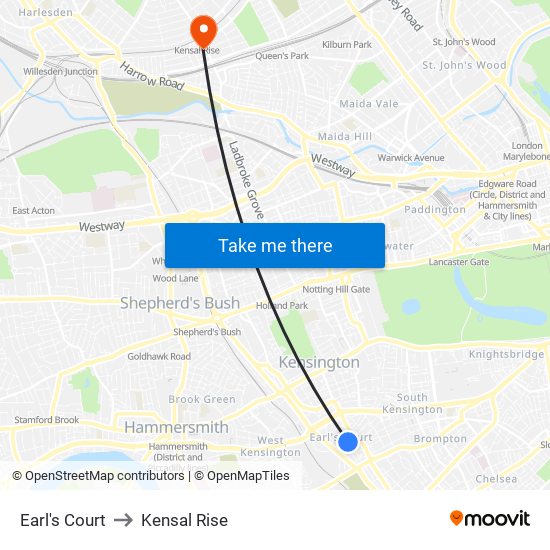 Earl's Court to Kensal Rise map