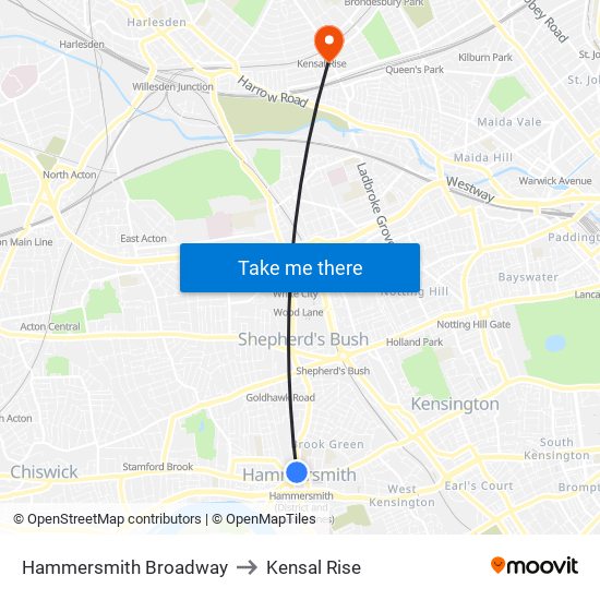 Hammersmith Broadway to Kensal Rise map