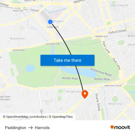 Paddington to Harrods map