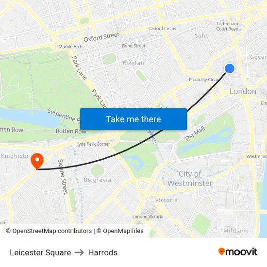 Leicester Square to Harrods map