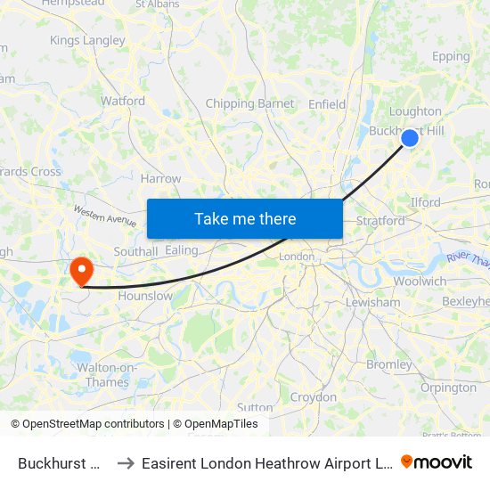 Buckhurst Hill to Easirent London Heathrow Airport Lhr map