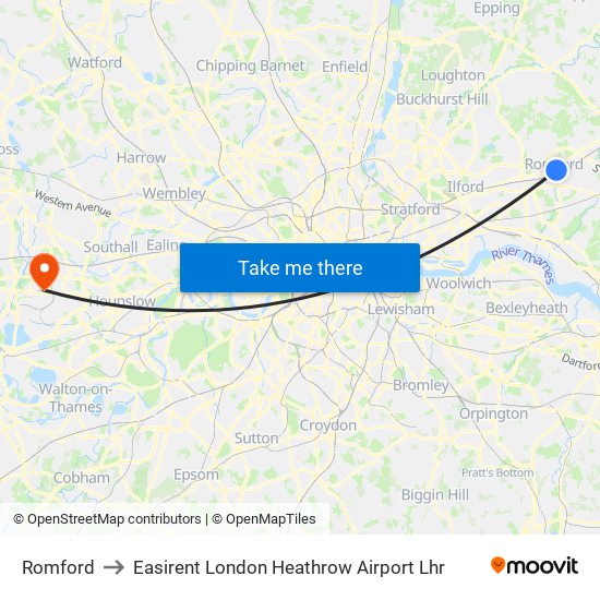 Romford to Easirent London Heathrow Airport Lhr map