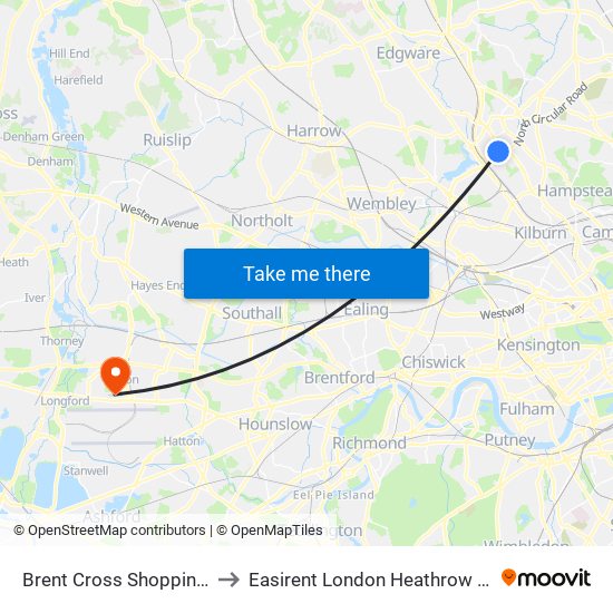 Brent Cross Shopping Centre to Easirent London Heathrow Airport Lhr map