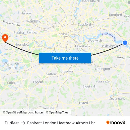 Purfleet to Easirent London Heathrow Airport Lhr map