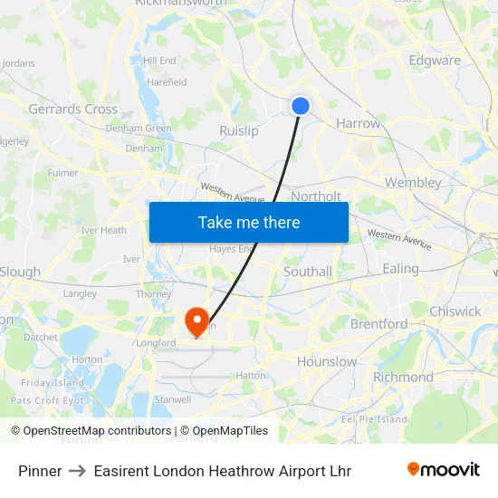 Pinner to Easirent London Heathrow Airport Lhr map
