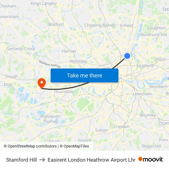 Stamford Hill to Easirent London Heathrow Airport Lhr map