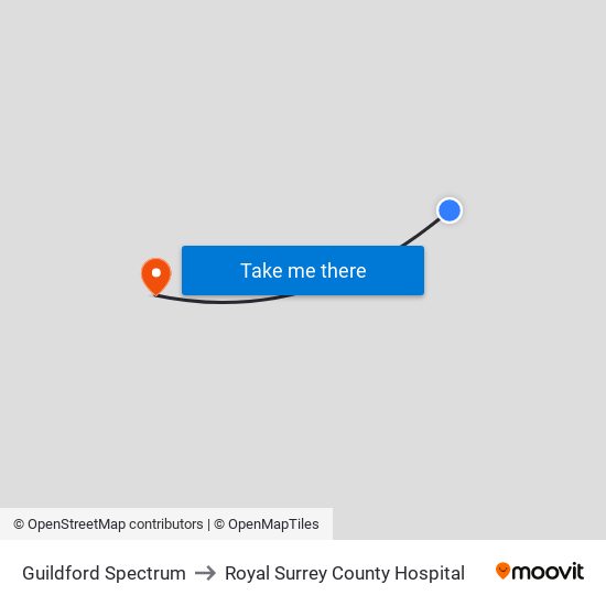 Guildford Spectrum to Royal Surrey County Hospital map