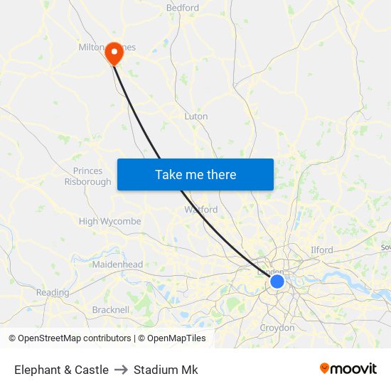 Elephant & Castle to Stadium Mk map