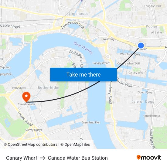 Canada Water London Map Canary Wharf, London To Canada Water Bus Station, Rotherhithe With Public  Transportation