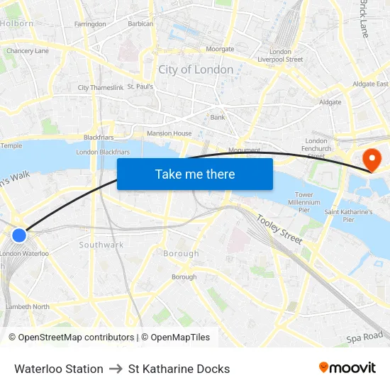 Waterloo Station to St Katharine Docks map