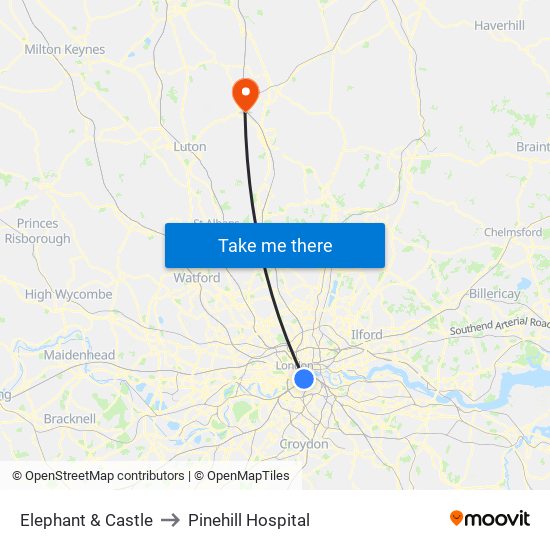 Elephant & Castle to Pinehill Hospital map