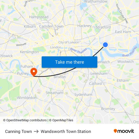 Canning Town to Wandsworth Town Station map