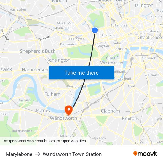 Marylebone to Wandsworth Town Station map