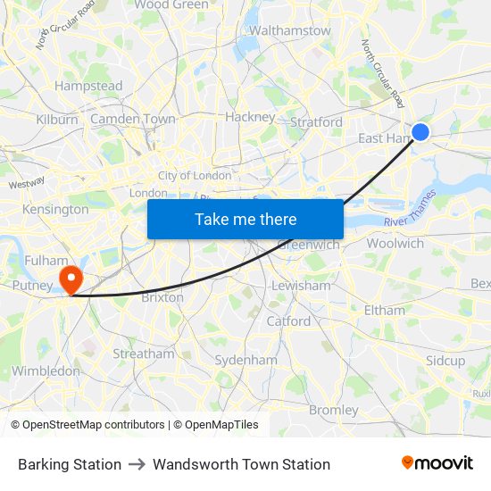 Barking Station to Wandsworth Town Station map