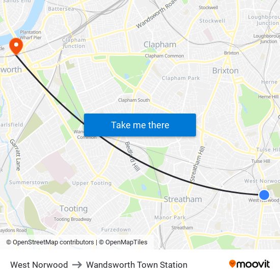 West Norwood to Wandsworth Town Station map